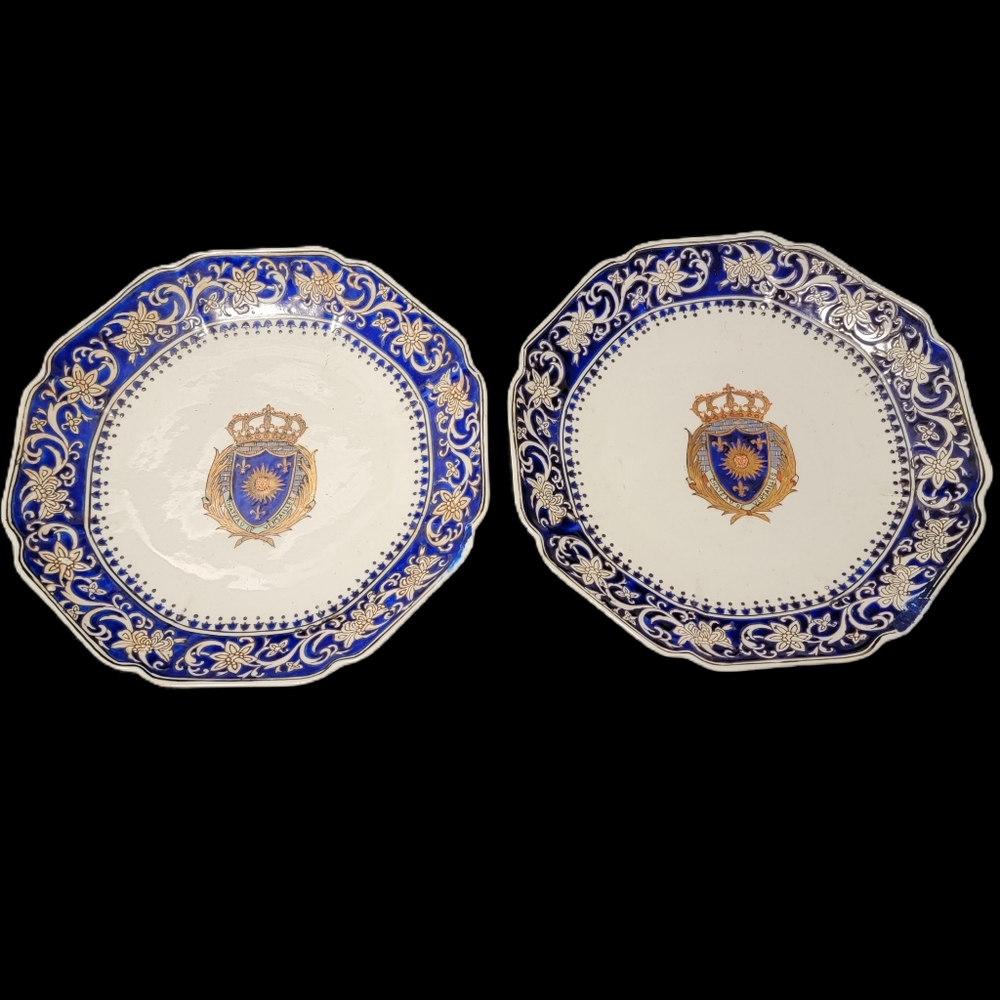Lot Of 2 Dynasty White Blue Chateaude‎ Versailles Discontinued Floral Plates Br